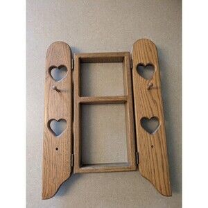 Vintage 80s Hand Crafted Wood Wall Shelf Heart & 2 Peg 18" Farmhouse Cottagecore